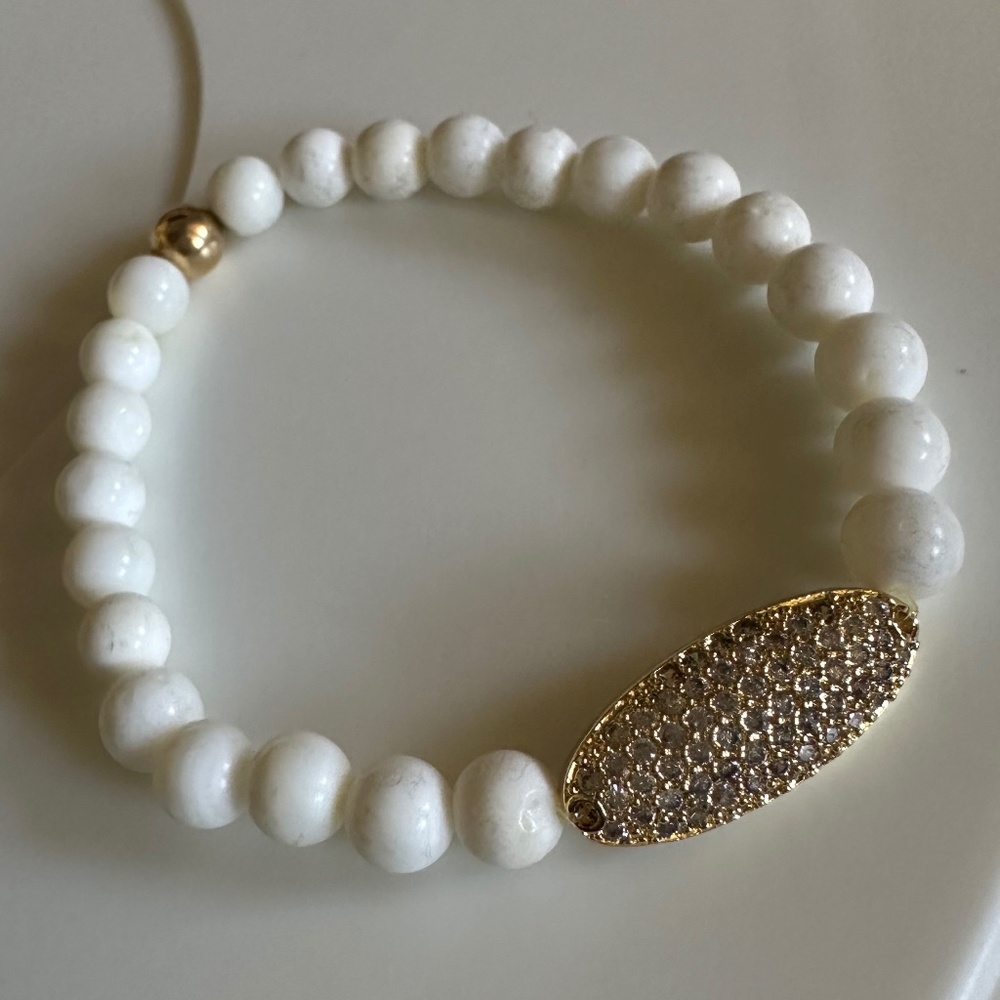 Compressed Shell Stretch Bracelet With Gold Pave … - image 2